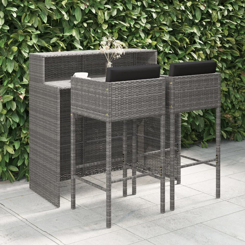 3-delige Tuinbarset met kussens poly rattan grijs MeubelReus