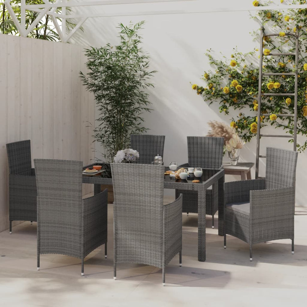 7-delige Tuinset met kussens poly rattan grijs MeubelReus