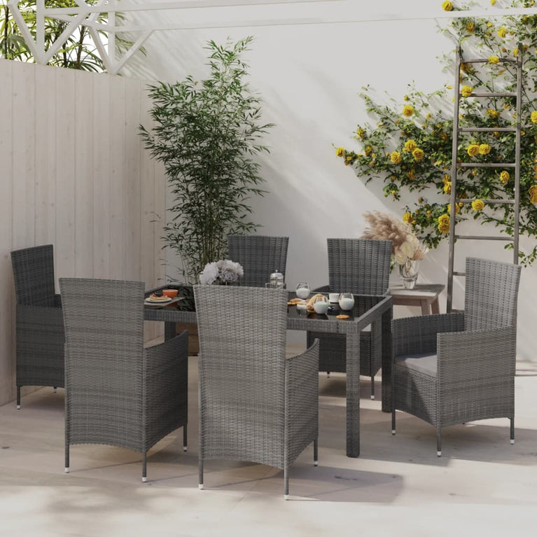 7-delige Tuinset met kussens poly rattan grijs MeubelReus
