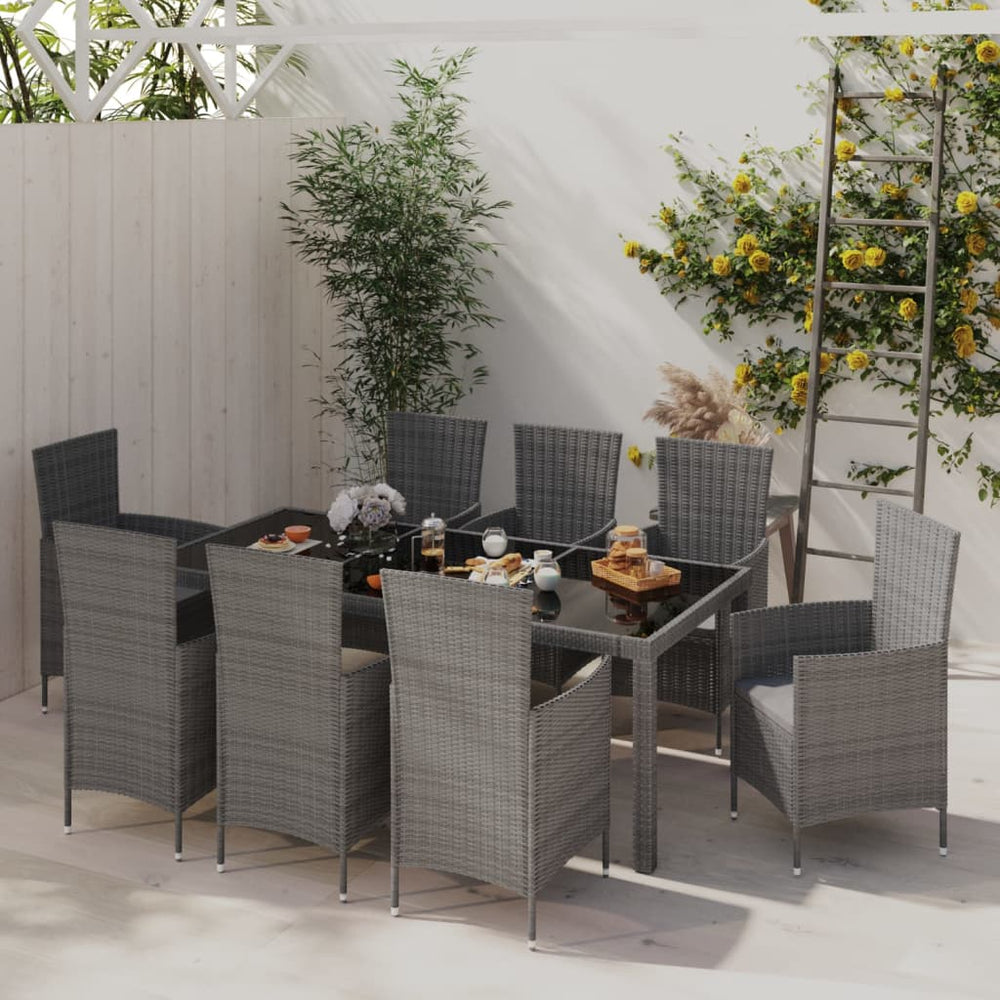 9-delige Tuinset met kussens poly rattan grijs MeubelReus