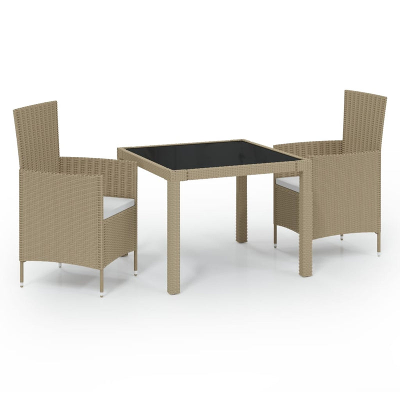 3-delige Tuinset met kussens poly rattan beige MeubelReus
