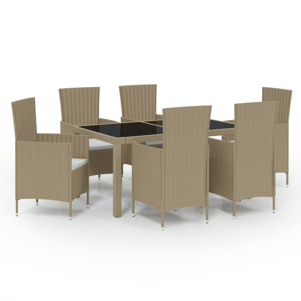 7-delige Tuinset met kussens poly rattan beige MeubelReus