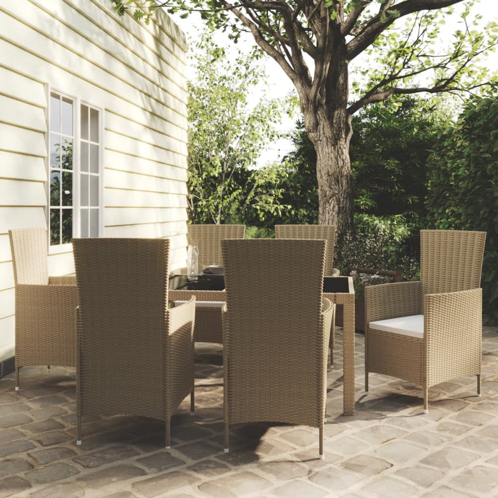 7-delige Tuinset met kussens poly rattan beige MeubelReus