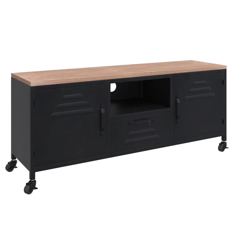 Tv-meubel 110x30x43 cm ijzer en massief vurenhout zwart MeubelReus