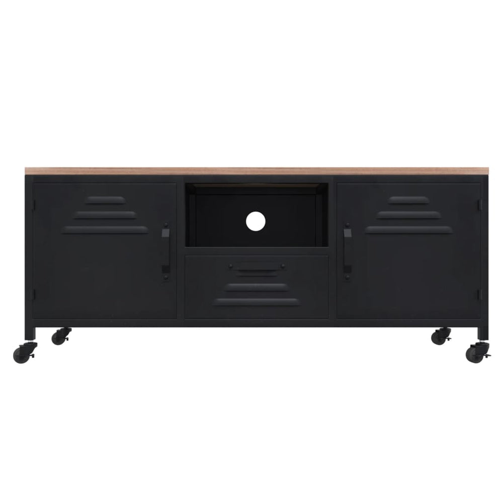 Tv-meubel 110x30x43 cm ijzer en massief vurenhout zwart MeubelReus