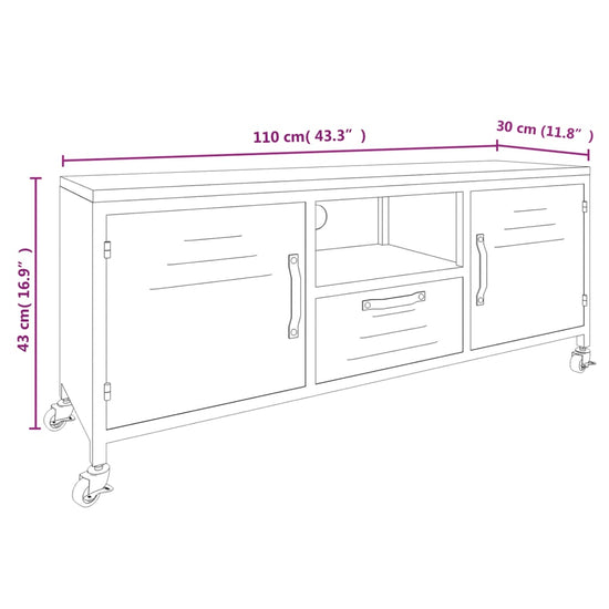 Tv-meubel 110x30x43 cm ijzer en massief vurenhout zwart MeubelReus