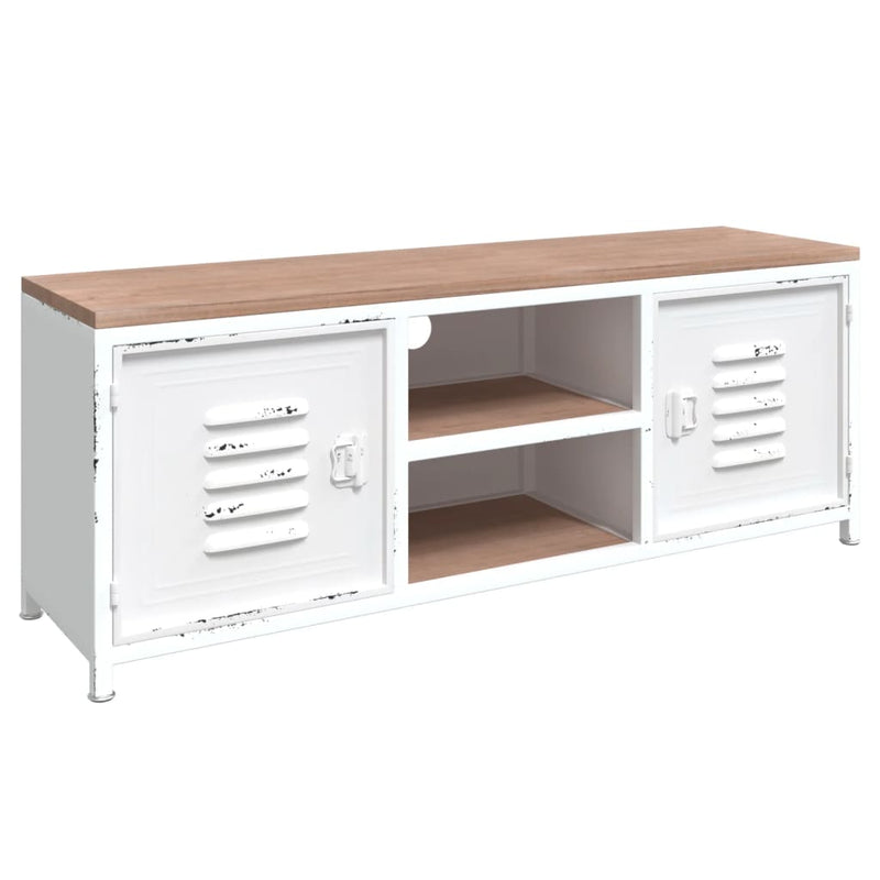 Tv-meubel 110x30x40 cm ijzer en massief vurenhout wit MeubelReus