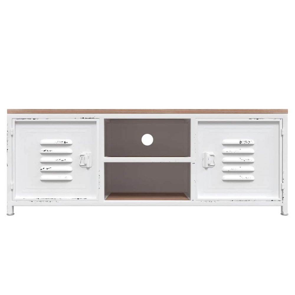 Tv-meubel 110x30x40 cm ijzer en massief vurenhout wit MeubelReus