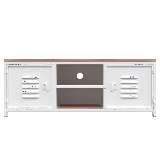 Tv-meubel 110x30x40 cm ijzer en massief vurenhout wit MeubelReus