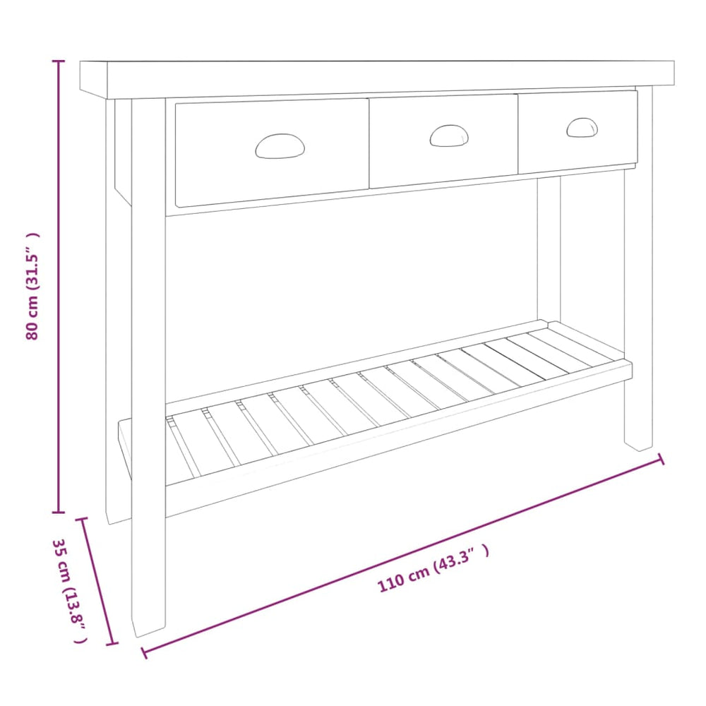 Wandtafel 110x35x80 cm massief vurenhout MeubelReus