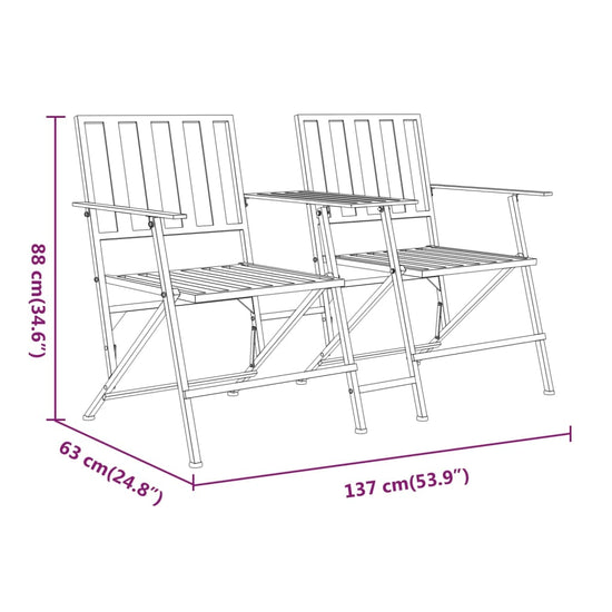 Tuinbank 2-zits inklapbaar 137 cm staal zwart MeubelReus