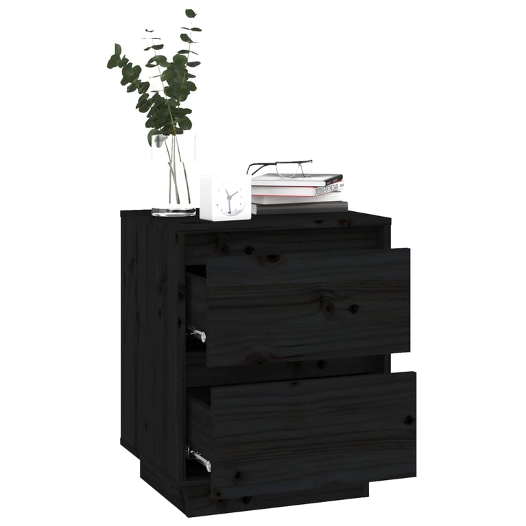Nachtkastjes 2 st 40x35x50 cm massief grenenhout zwart MeubelReus