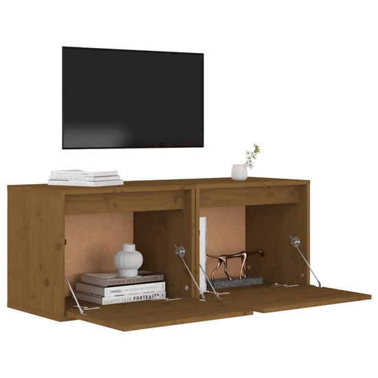 Wandkasten 2 st 45x30x35 cm massief grenenhout honingbruin MeubelReus