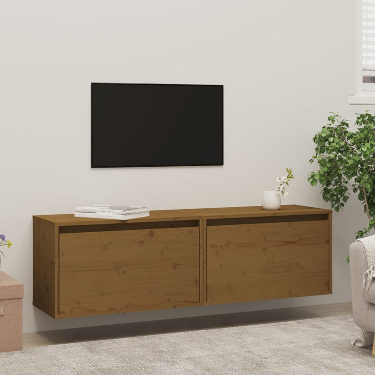 Wandkasten 2 st 60x30x35 cm massief grenenhout honingbruin MeubelReus