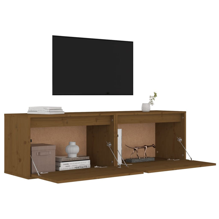 Wandkasten 2 st 60x30x35 cm massief grenenhout honingbruin MeubelReus
