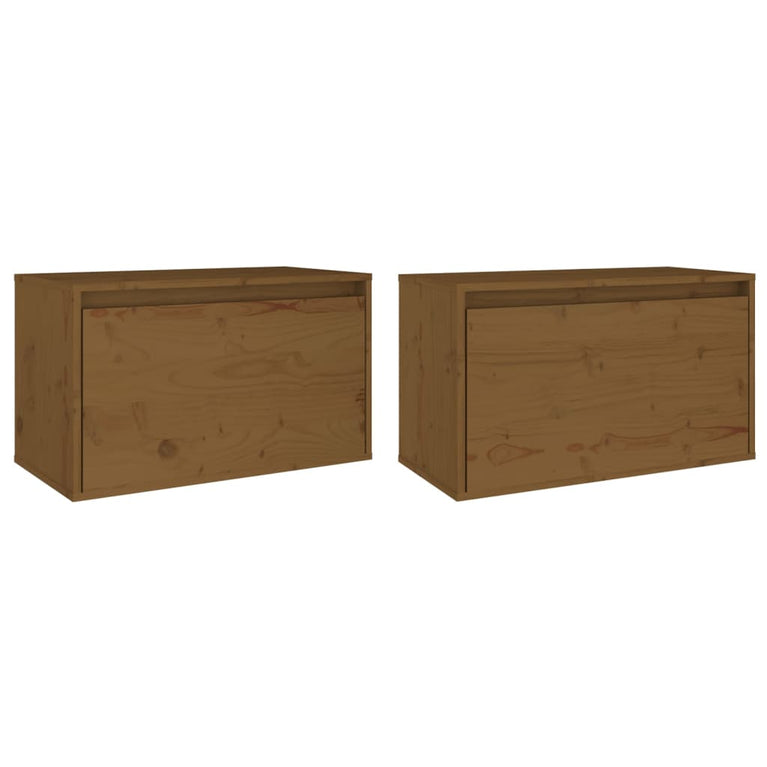 Wandkasten 2 st 60x30x35 cm massief grenenhout honingbruin MeubelReus
