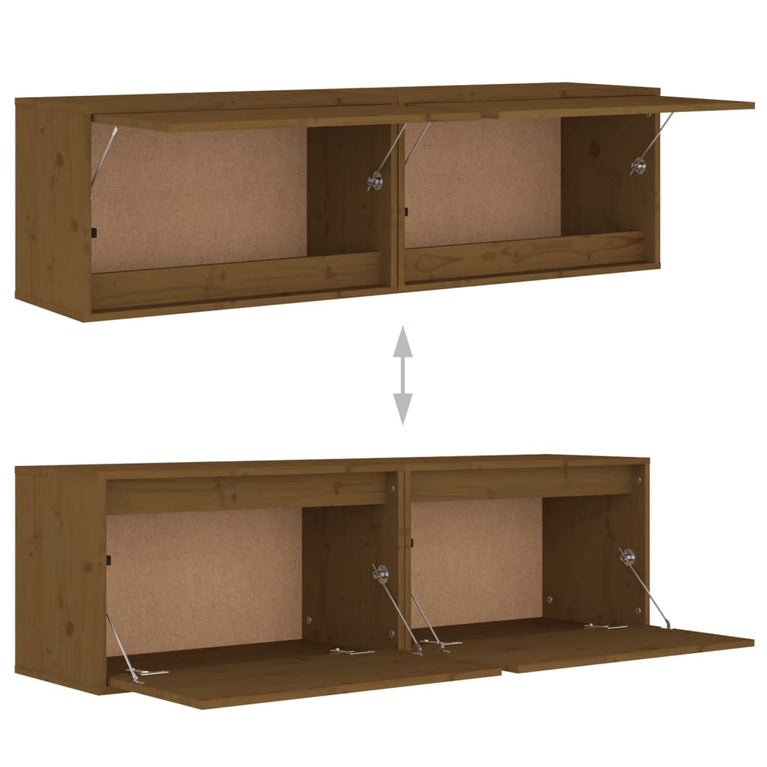 Wandkasten 2 st 60x30x35 cm massief grenenhout honingbruin MeubelReus