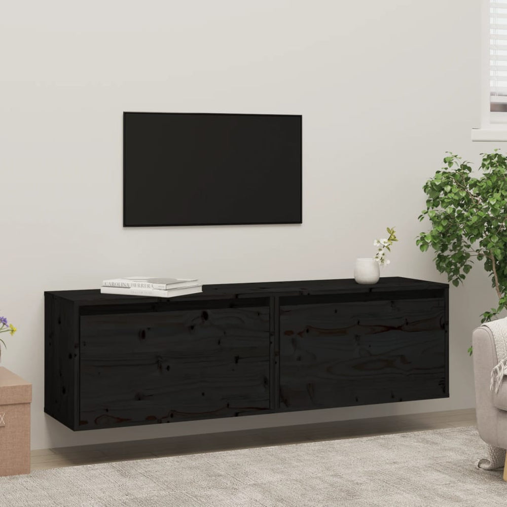 Wandkasten 2 st 60x30x35 cm massief grenenhout zwart MeubelReus