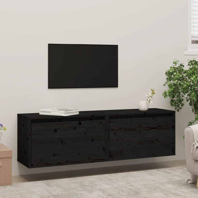 Wandkasten 2 st 60x30x35 cm massief grenenhout zwart MeubelReus