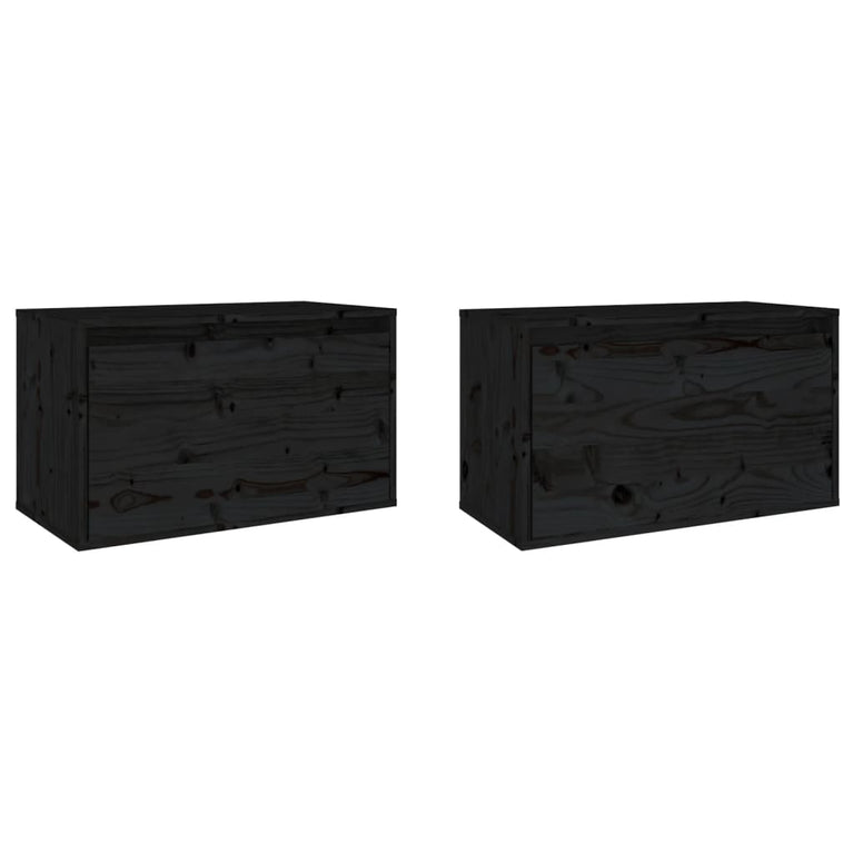 Wandkasten 2 st 60x30x35 cm massief grenenhout zwart MeubelReus