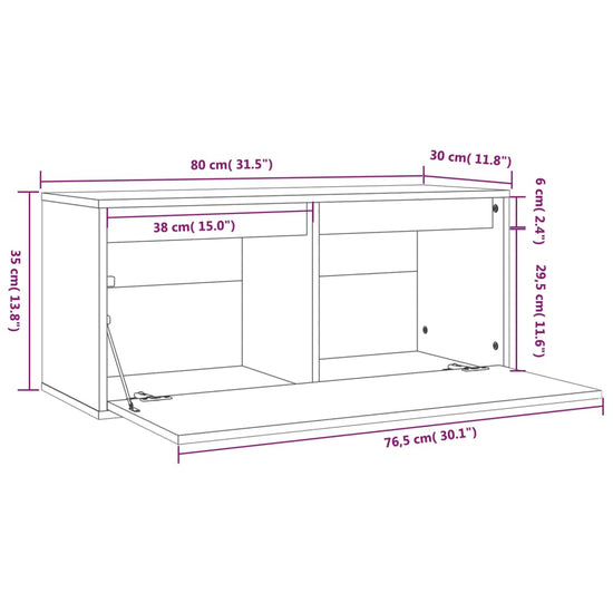 Wandkast 80x30x35 cm massief grenenhout grijs MeubelReus