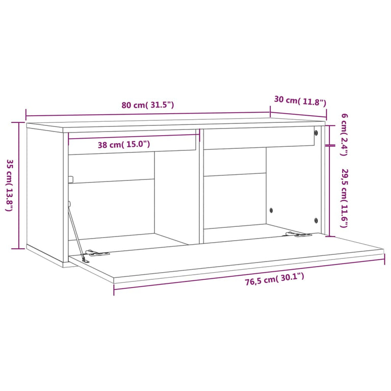 Wandkast 80x30x35 cm massief grenenhout grijs MeubelReus