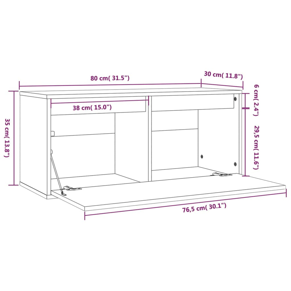 Wandkast 80x30x35 cm massief grenenhout honingbruin MeubelReus
