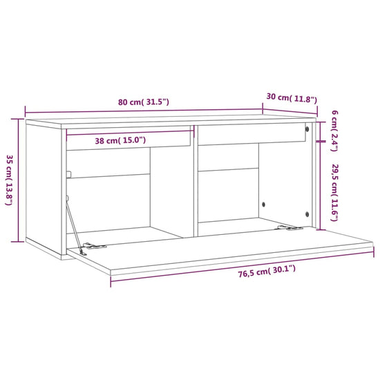 Wandkast 80x30x35 cm massief grenenhout honingbruin MeubelReus