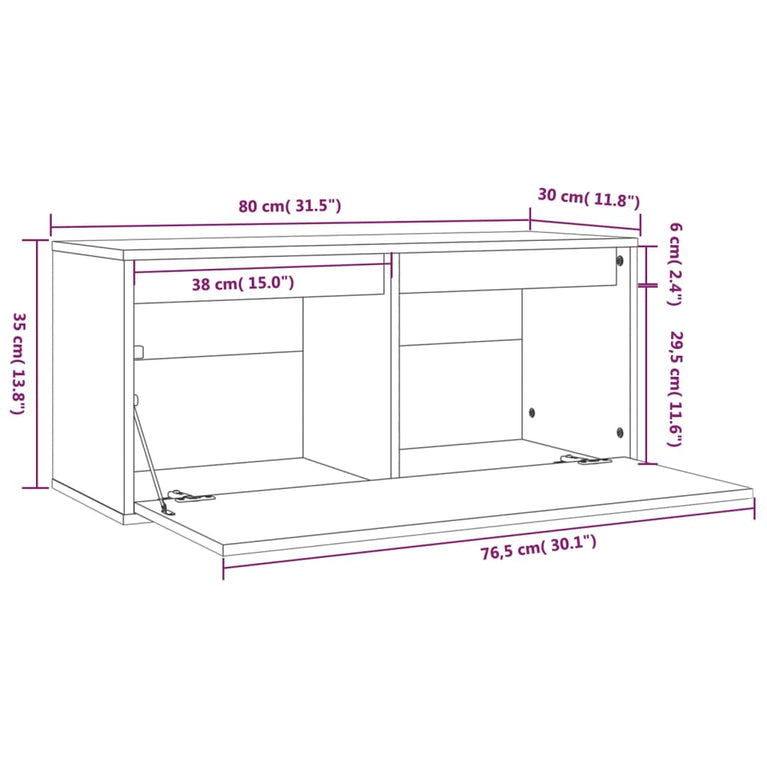 Wandkast 80x30x35 cm massief grenenhout honingbruin MeubelReus