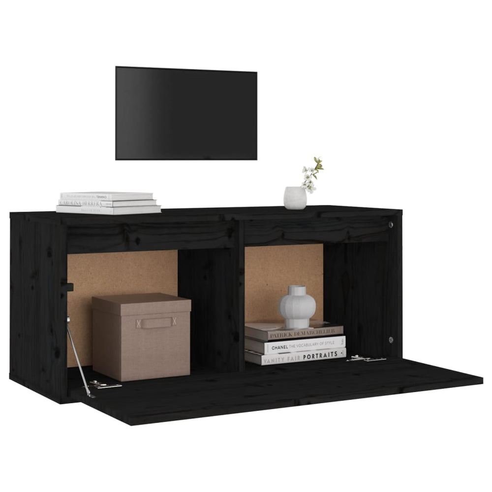 Wandkast 80x30x35 cm massief grenenhout zwart MeubelReus