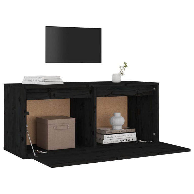Wandkast 80x30x35 cm massief grenenhout zwart MeubelReus