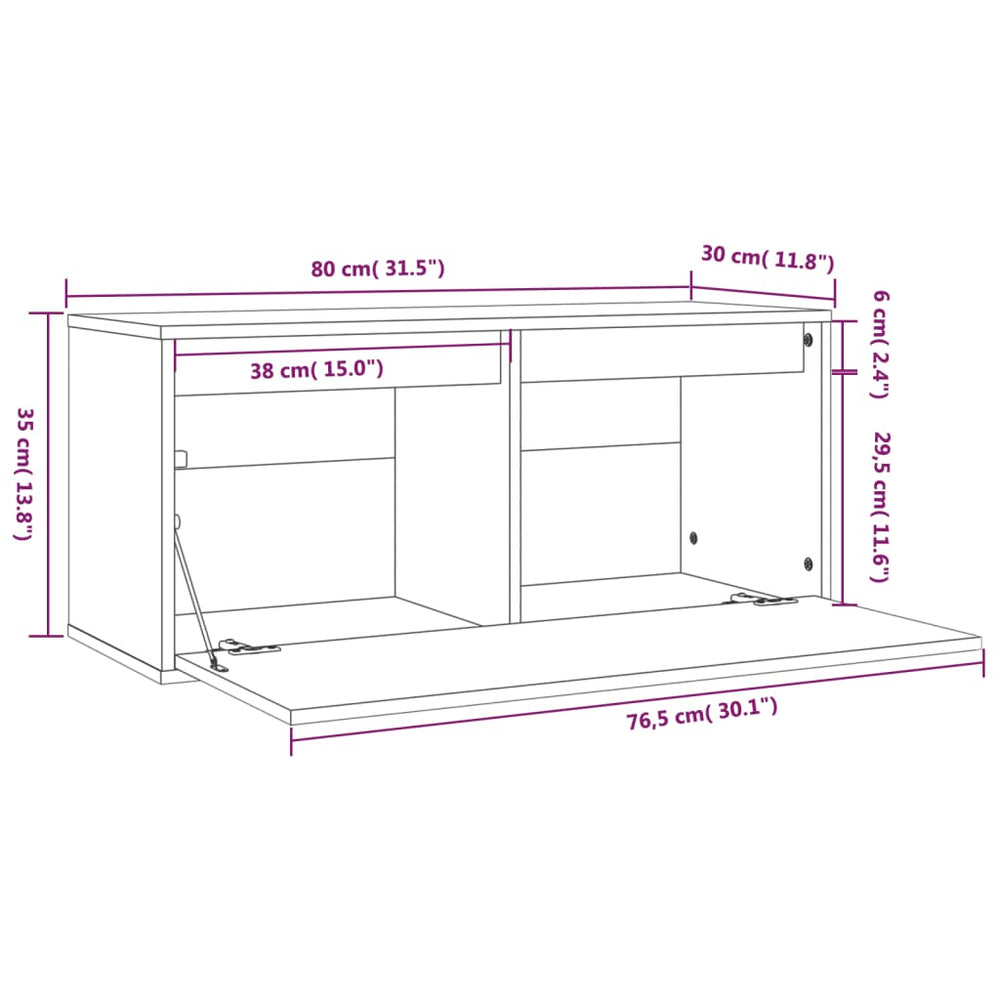 Wandkast 80x30x35 cm massief grenenhout zwart MeubelReus