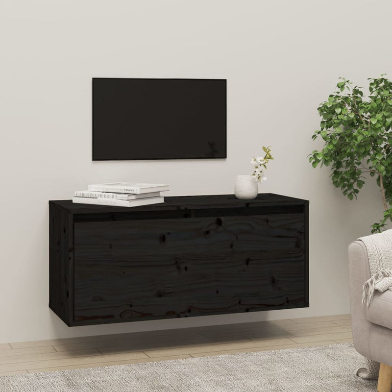 Wandkast 80x30x35 cm massief grenenhout zwart MeubelReus
