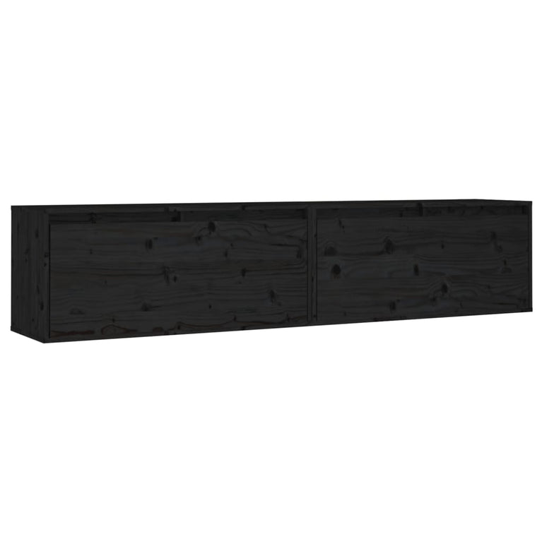 Wandkasten 2 st 80x30x35 cm massief grenenhout zwart MeubelReus