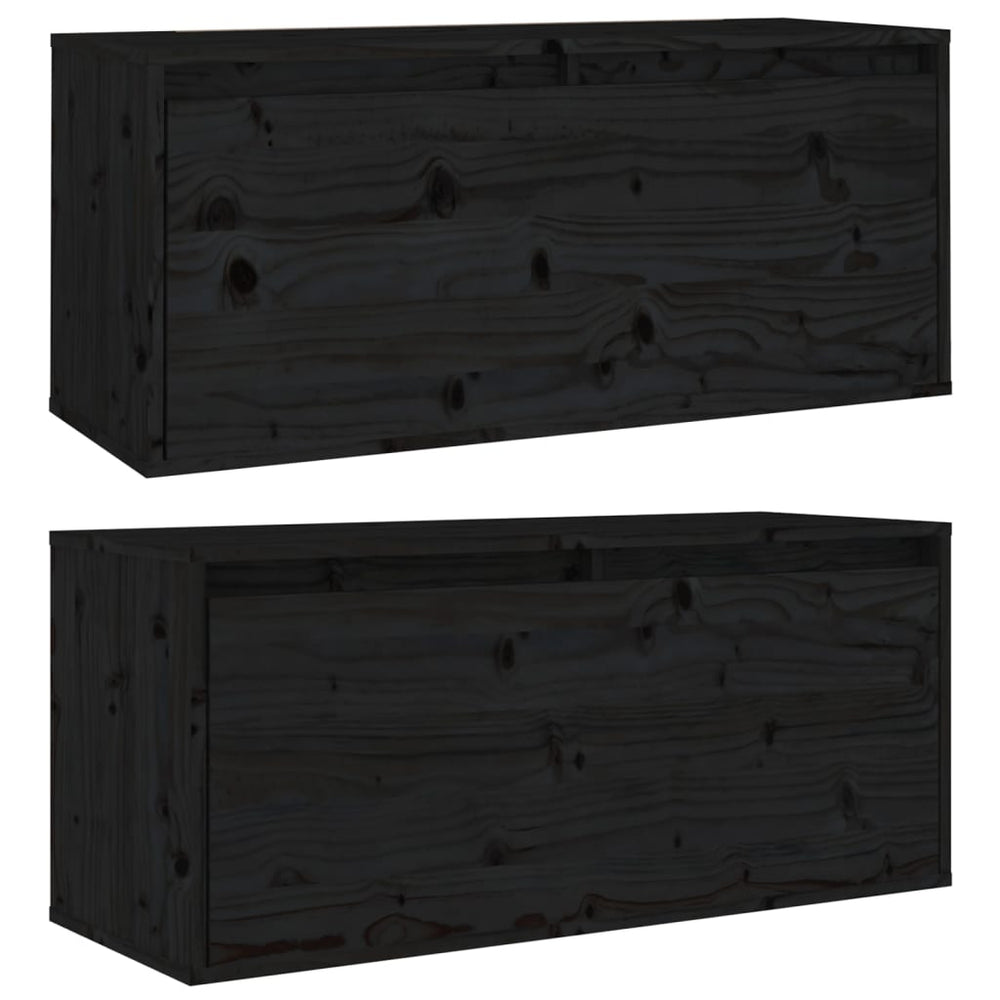 Wandkasten 2 st 80x30x35 cm massief grenenhout zwart MeubelReus