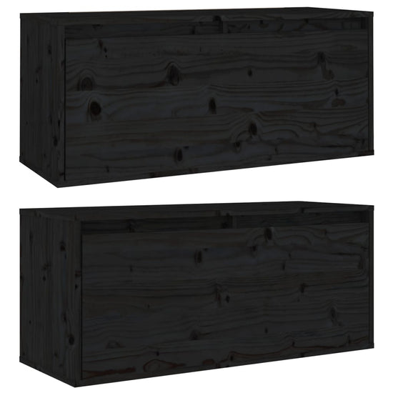 Wandkasten 2 st 80x30x35 cm massief grenenhout zwart MeubelReus