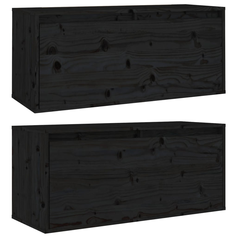 Wandkasten 2 st 80x30x35 cm massief grenenhout zwart MeubelReus