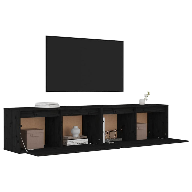 Wandkasten 2 st 80x30x35 cm massief grenenhout zwart MeubelReus