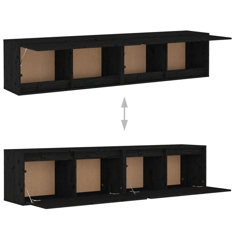 Wandkasten 2 st 80x30x35 cm massief grenenhout zwart MeubelReus