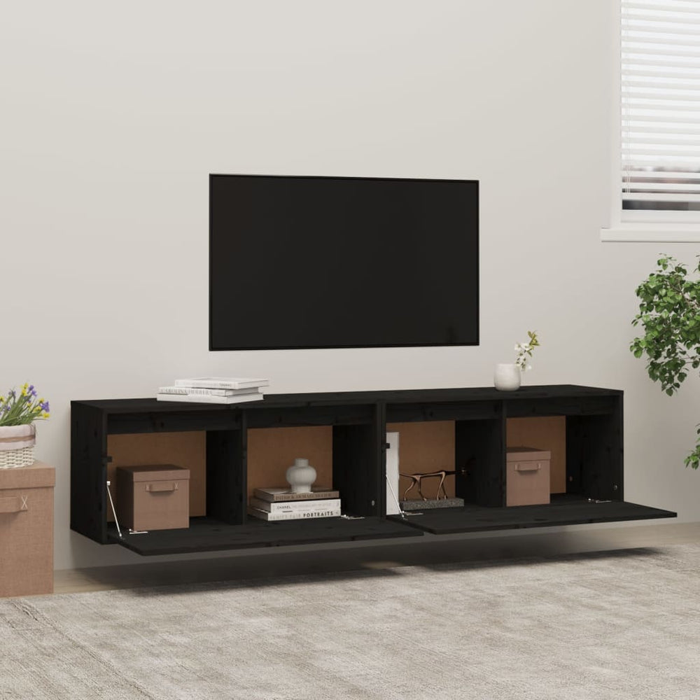 Wandkasten 2 st 80x30x35 cm massief grenenhout zwart MeubelReus