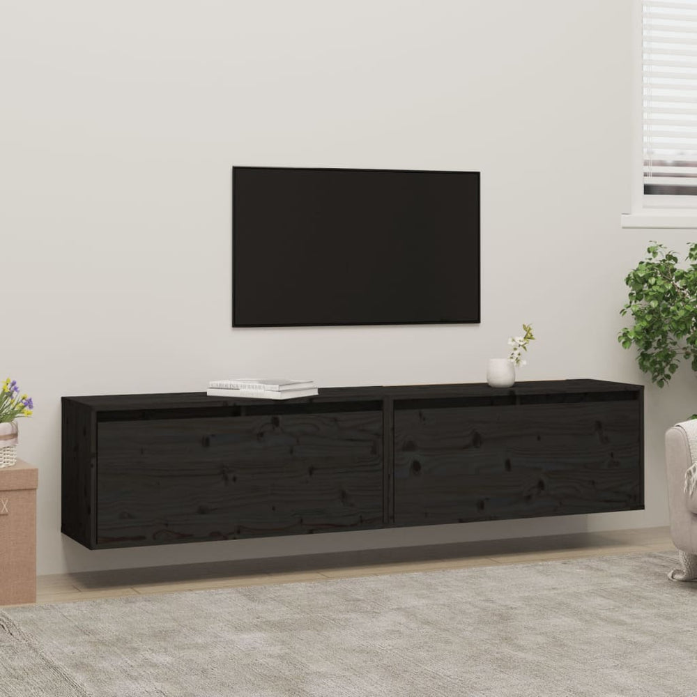 Wandkasten 2 st 80x30x35 cm massief grenenhout zwart MeubelReus