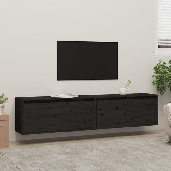 Wandkasten 2 st 80x30x35 cm massief grenenhout zwart MeubelReus