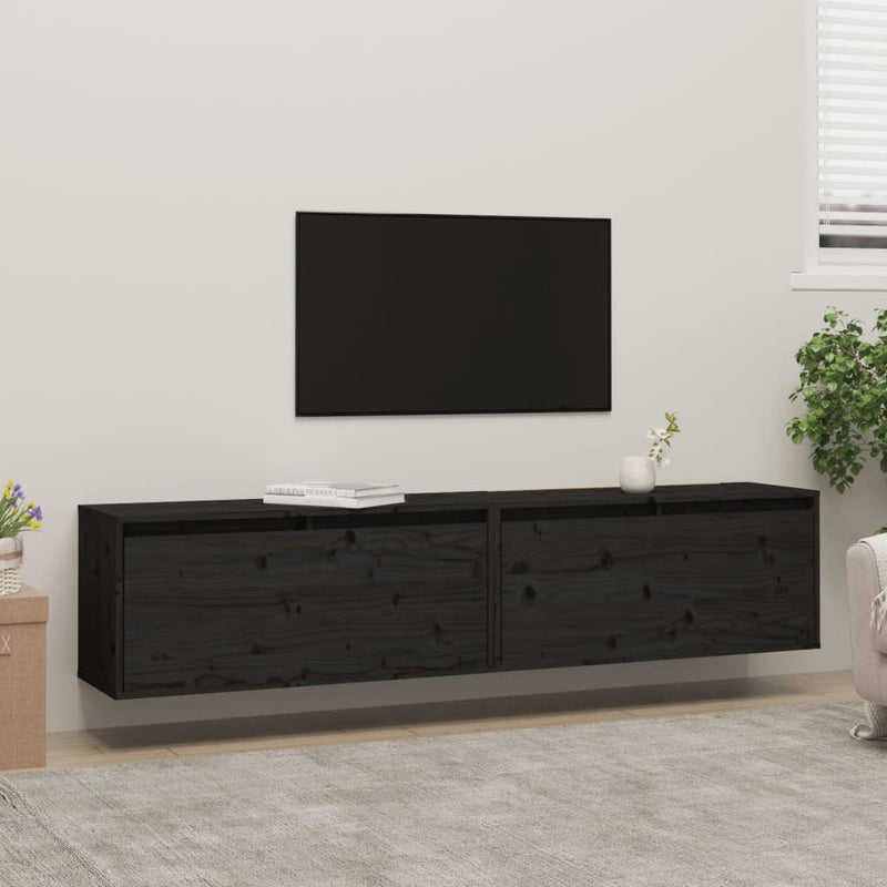 Wandkasten 2 st 80x30x35 cm massief grenenhout zwart MeubelReus