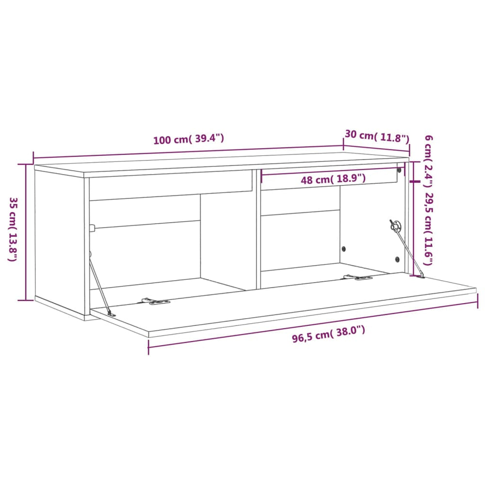 Wandkast 100x30x35 cm massief grenenhout wit MeubelReus