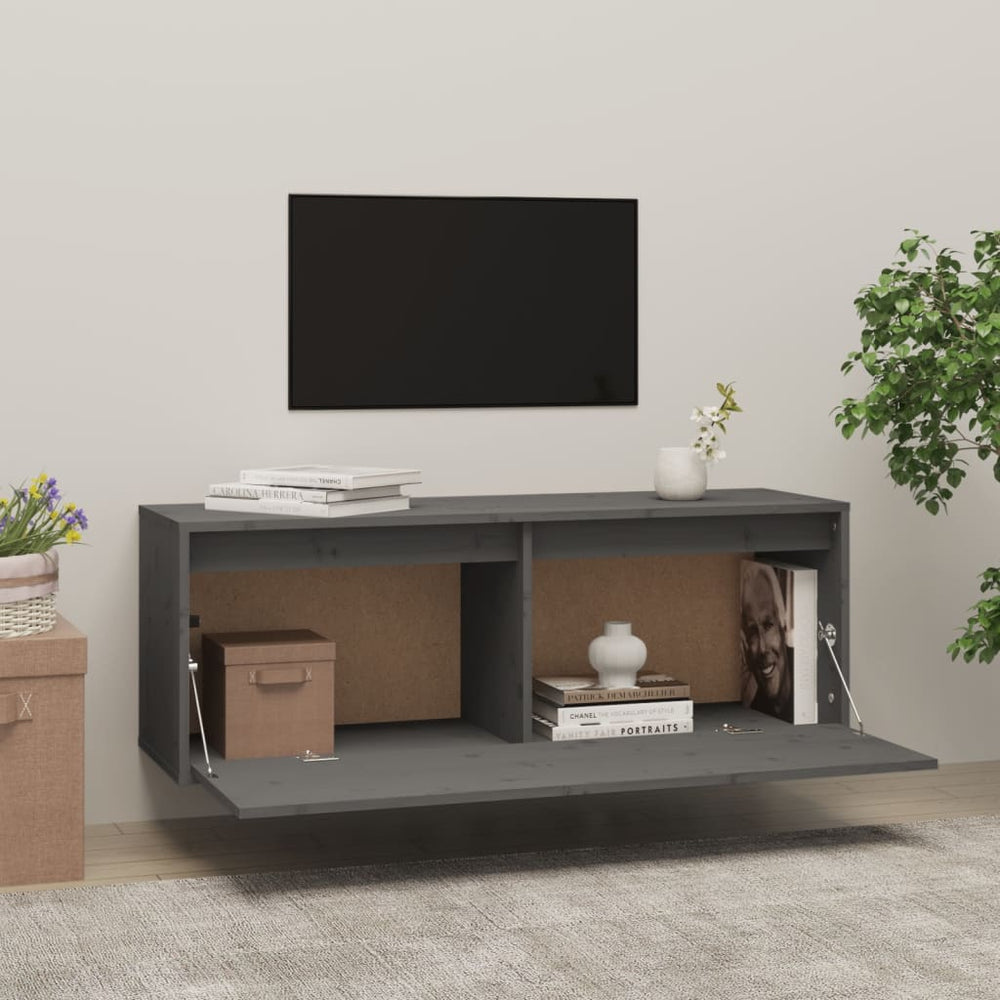 Wandkast 100x30x35 cm massief grenenhout grijs MeubelReus