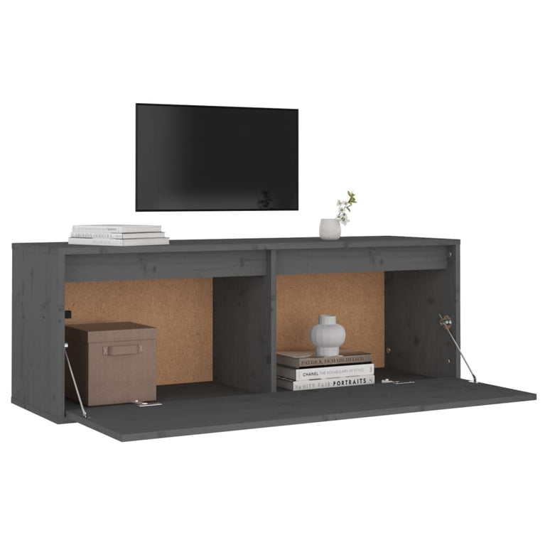 Wandkast 100x30x35 cm massief grenenhout grijs MeubelReus