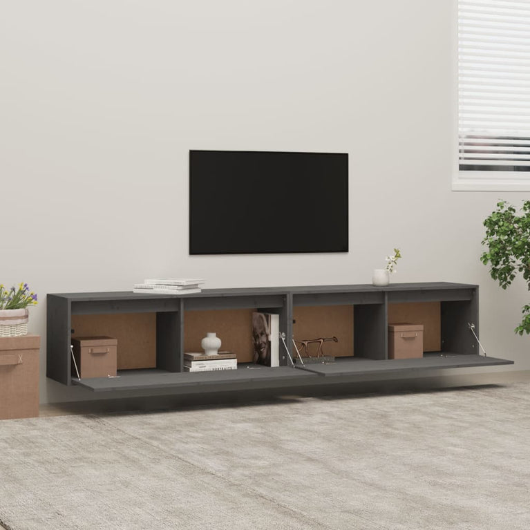Wandkasten 2 st 100x30x35 cm massief grenenhout grijs MeubelReus