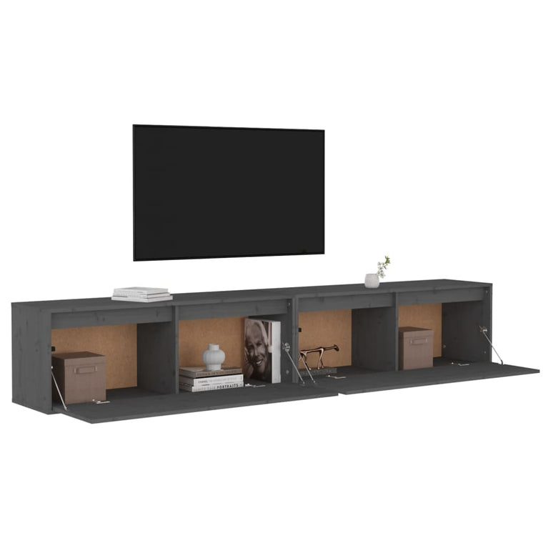 Wandkasten 2 st 100x30x35 cm massief grenenhout grijs MeubelReus