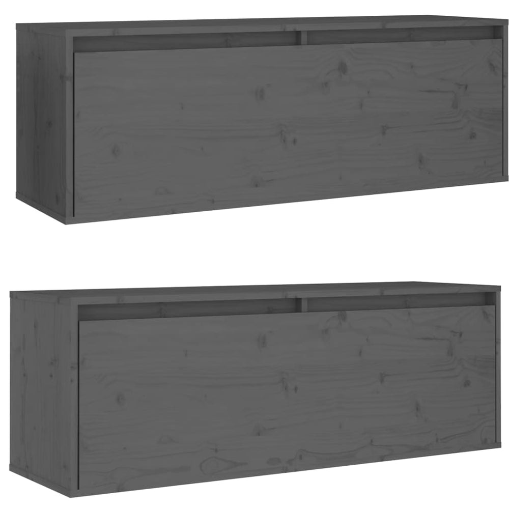 Wandkasten 2 st 100x30x35 cm massief grenenhout grijs MeubelReus