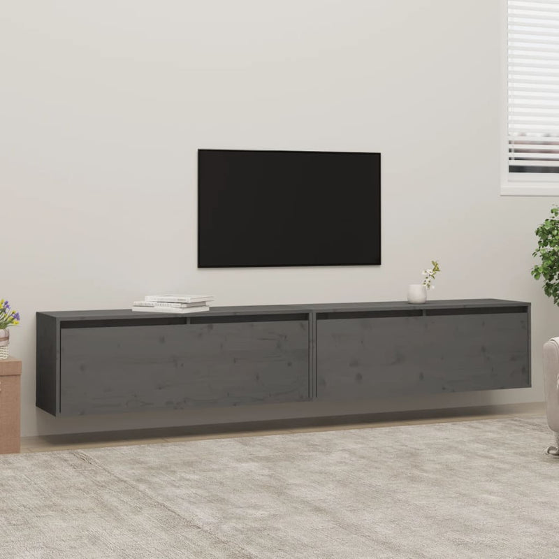 Wandkasten 2 st 100x30x35 cm massief grenenhout grijs MeubelReus